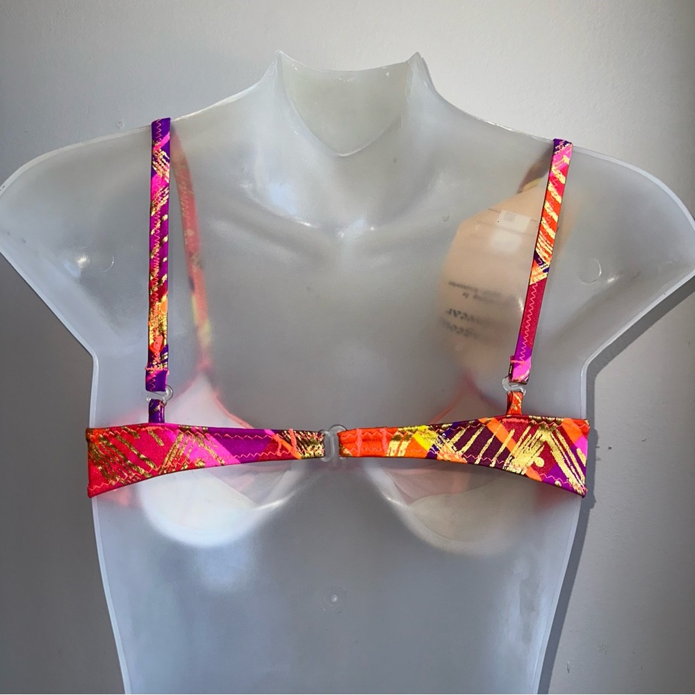 New Old Stock Vintage 90S Neon Orange Gold Foil Sin-Sations Bikini Top Sz S NWT - Picture 4 of 6